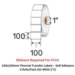 Thermal Transfer Labels 100x100 mm -Self-Adhesive-–-3-Rolls-Pack-G1-WOG-1-C