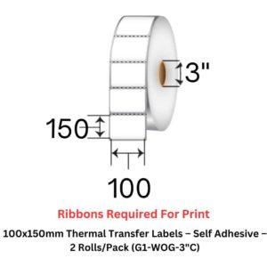 100x150mm Thermal Transfer Labels – Self Adhesive – 2 Rolls/Pack (G1-WOG-3"C)